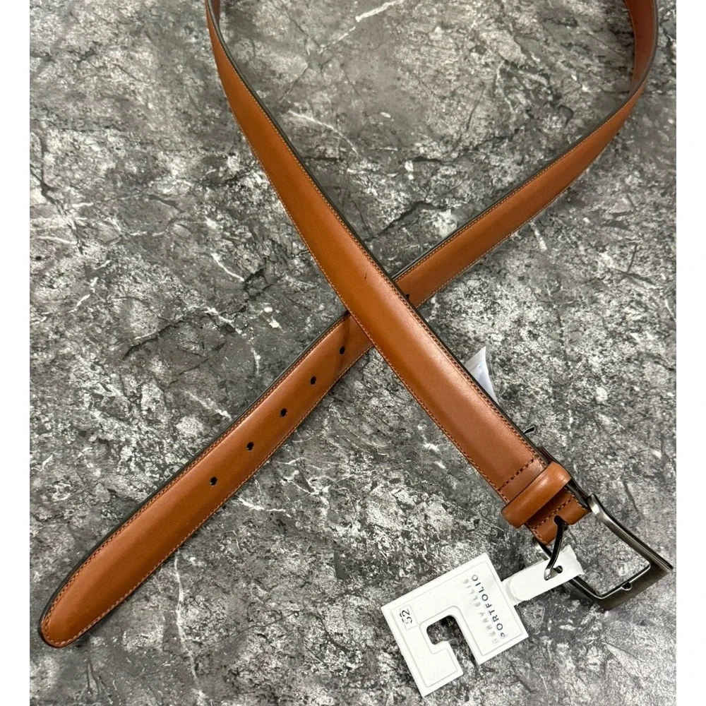 Perry Ellis Portfolio Mens Full Grain Cowhide Leather Belt IP32030K Brown Sz 52